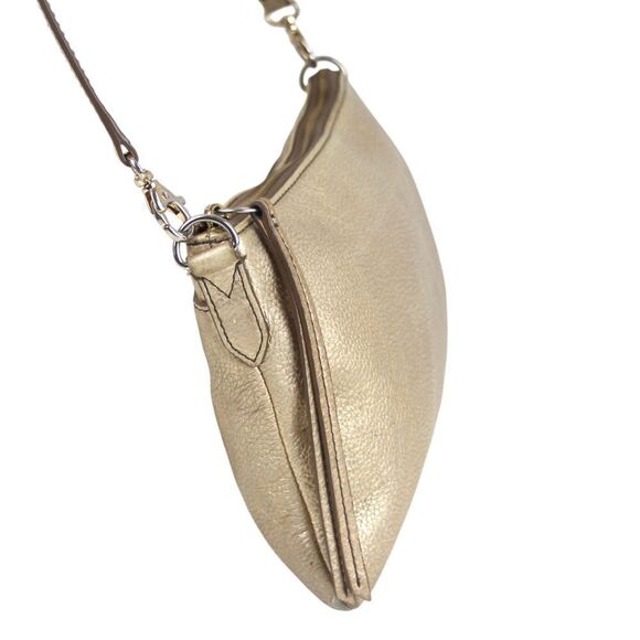 FOSSIL ANTIQUE GOLD GENUINE LEATHER X-BODY SHOULDER BAG HANDBAG CLUTCH PURSE - Picture 3 of 14